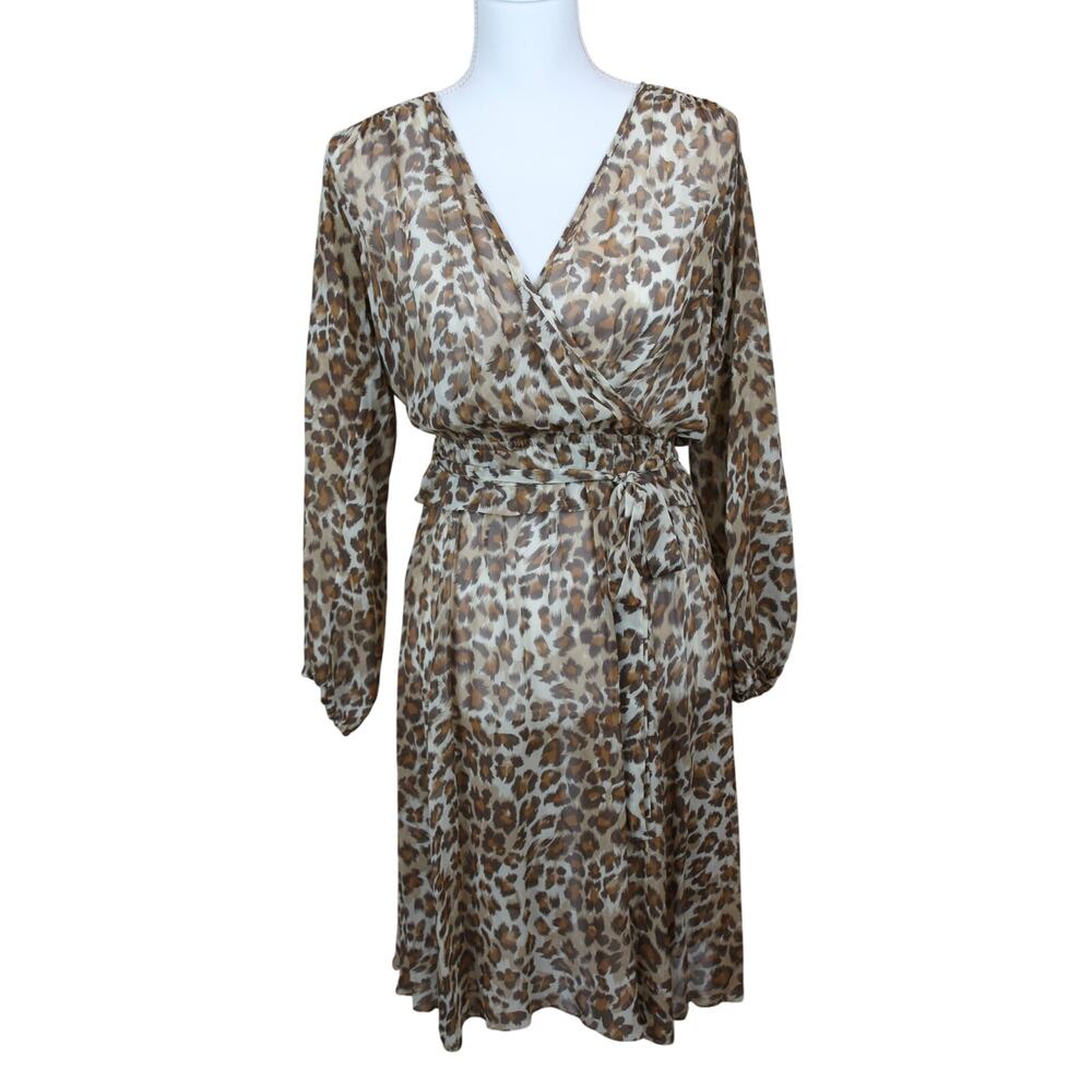 Chetta B Peter Noviello Sherrie Bloom Brown Leopard Sheer Flowy Dress Size S